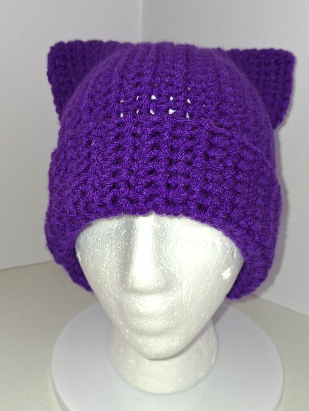 Beanie Cap Cat Ears Purple Amethyst Crocheted Handmade Hat